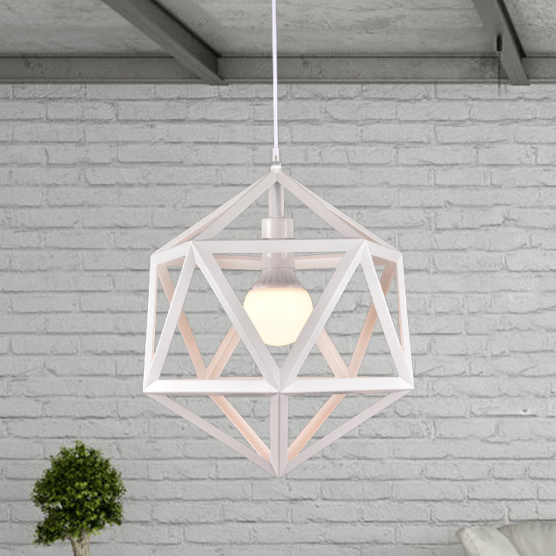 Geometric Metal Pendant Light Industrial Single Light Dining Room Hanging Lamp in Blue/White/Yellow