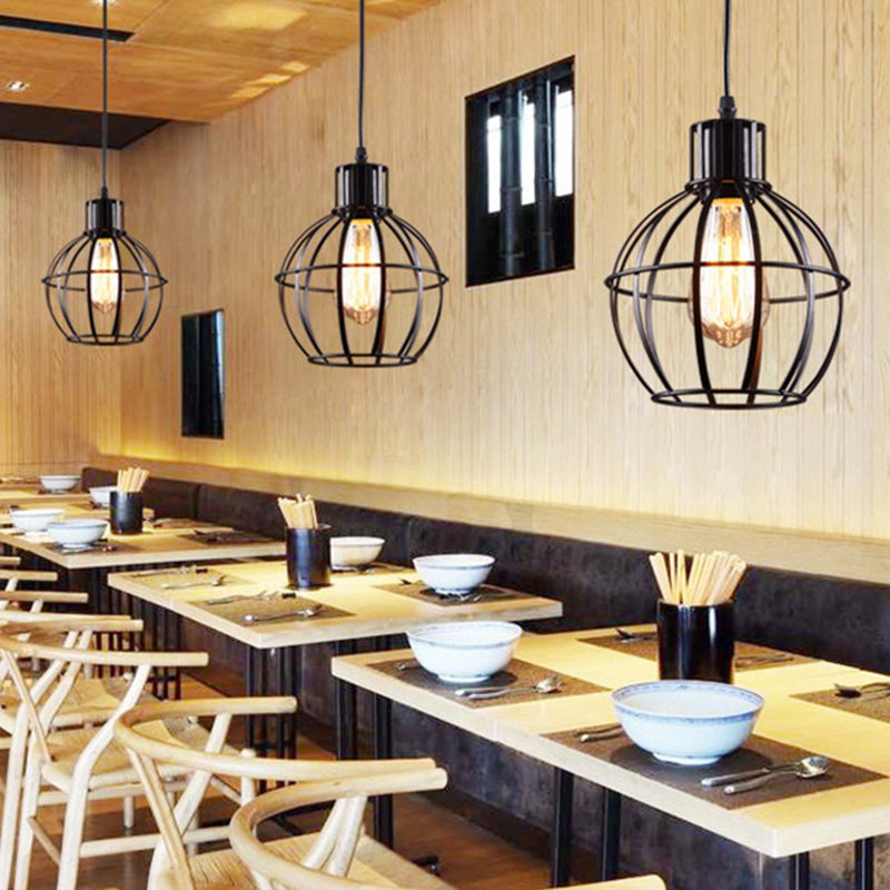 Globe Metal Hanging Light Industrial Single Light Ess Room Anhängerlampe in Schwarz
