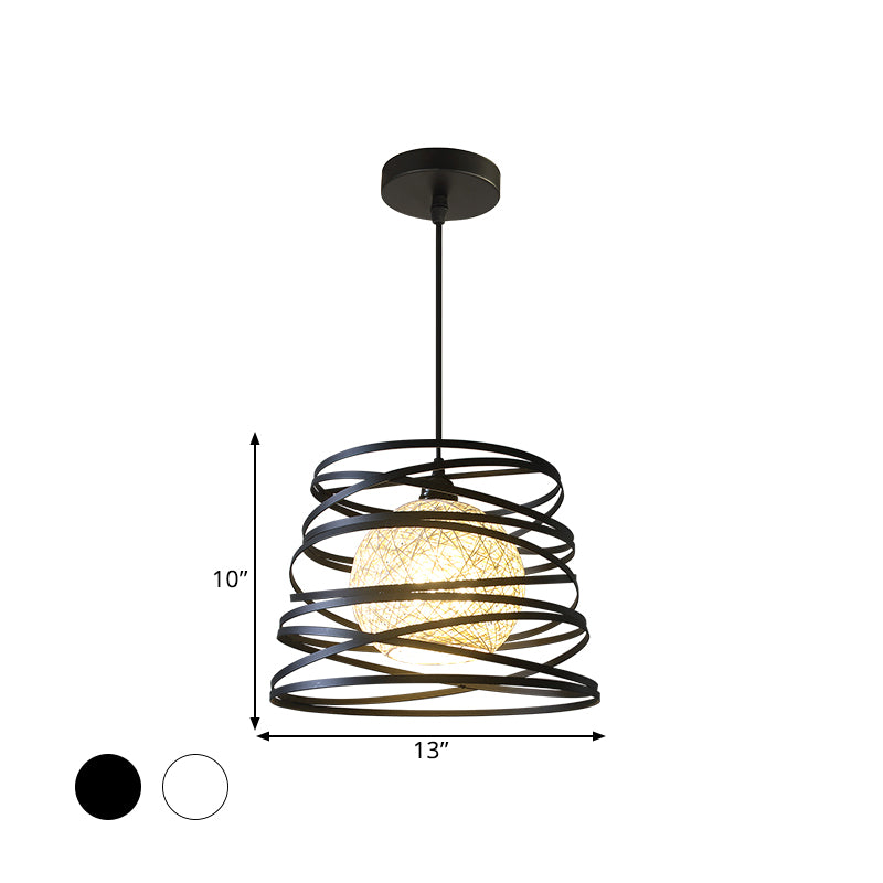 Swirl Conic Sala da pranzo Affermazione Light Industrial Metal Industrial 1 Testa Bianca/Black Hanging Lampada con telaio di filo