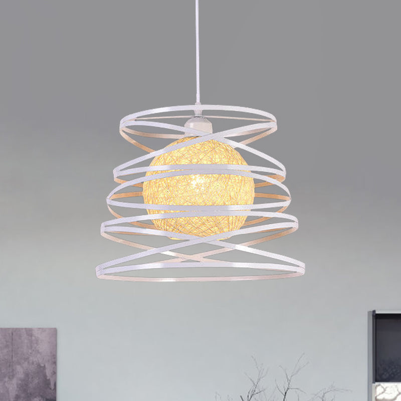 Swirl Conic Sala da pranzo Affermazione Light Industrial Metal Industrial 1 Testa Bianca/Black Hanging Lampada con telaio di filo