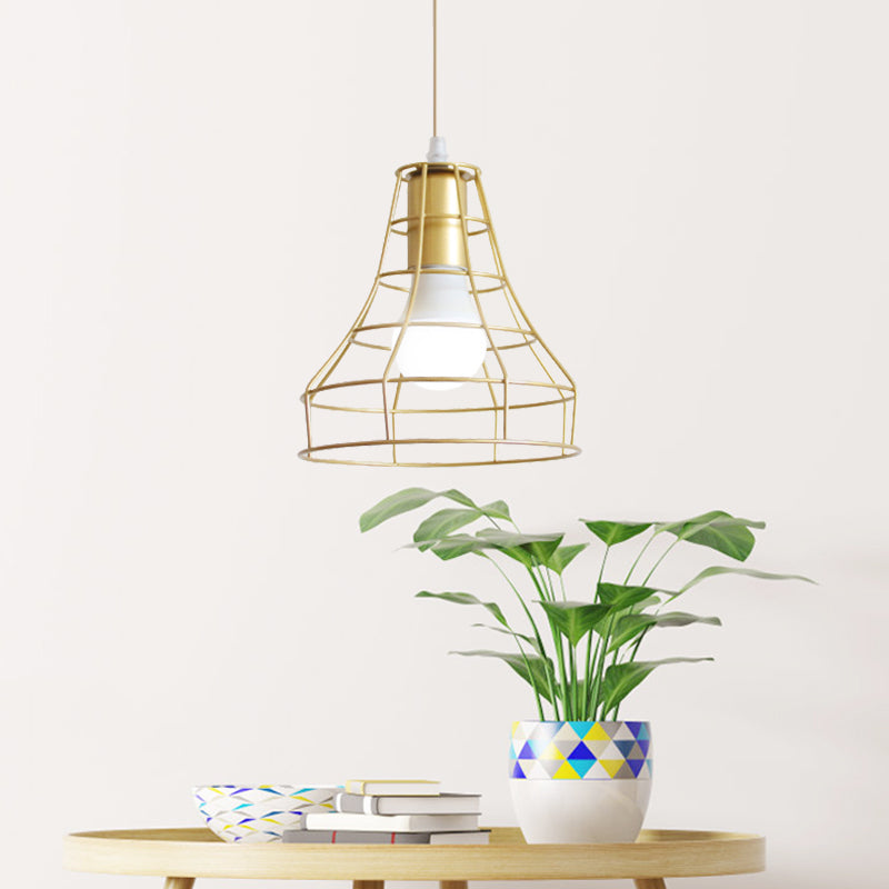 Gouden draad kooi hanglamp 1 kop retro industriële ijzerhanglamp met schaduw voor coffeeshop