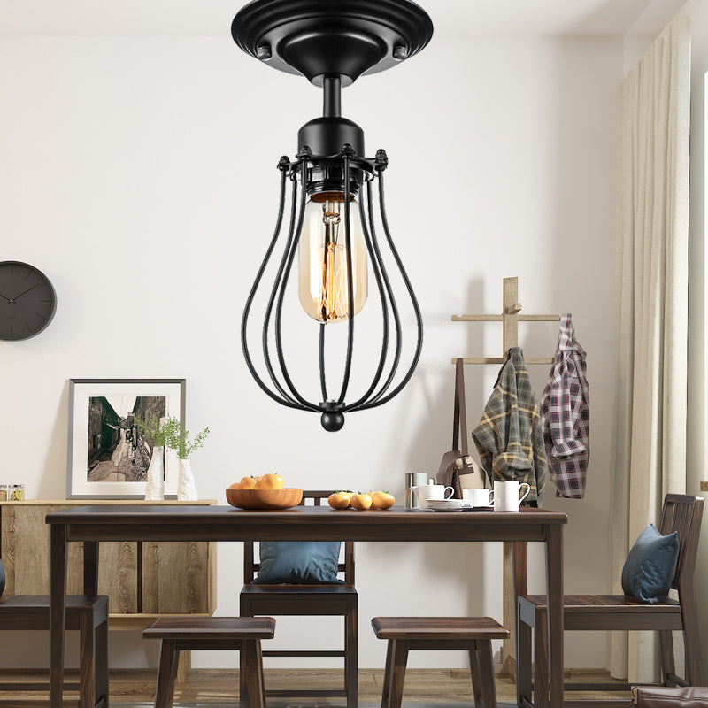 Plafonnier en forme d'ampoule à 1 tête, Style industriel, plafonnier Semi-encastré en métal noir pour salle à manger