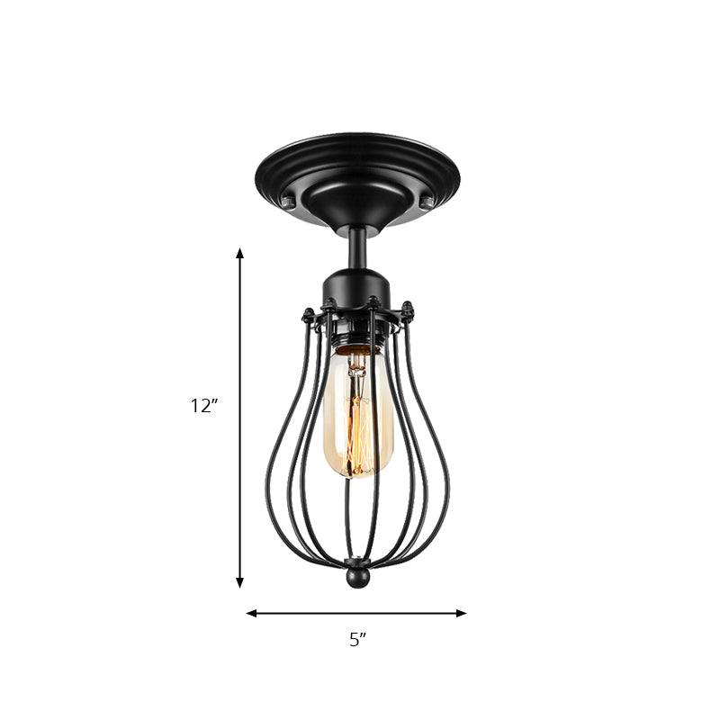 Plafonnier en forme d'ampoule à 1 tête, Style industriel, plafonnier Semi-encastré en métal noir pour salle à manger