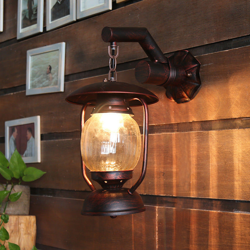 Lampada da parete per esterni lanterna Glass Vintage Clear 1 Light Light Antique Copper Sconce Lampa