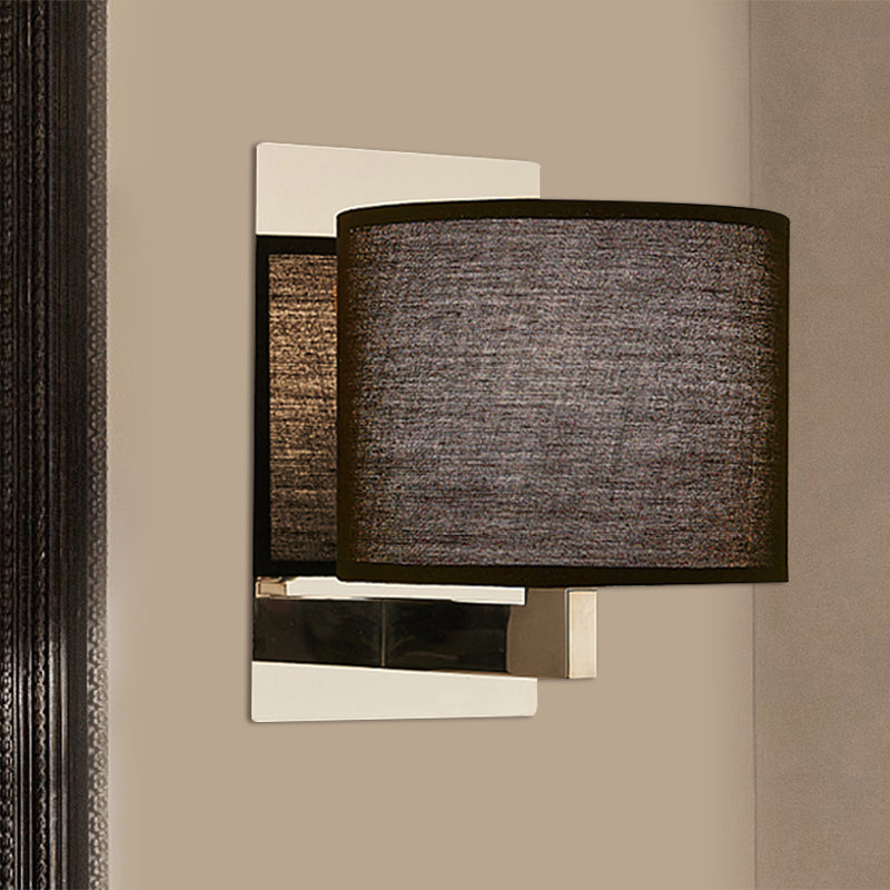 Drum Wall Sconce Lighting Modernism Fabric LED Wall Mount Light in White/Black for Bedside