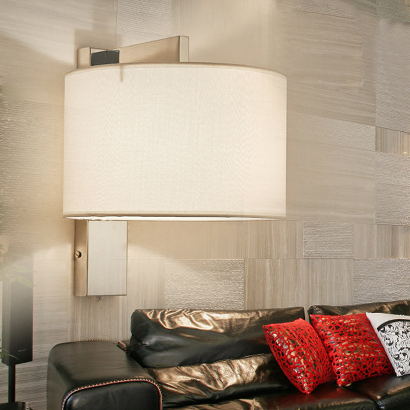 Drum Wall Sconce Lighting Modernism Fabric LED Wall Mount Light in White/Black for Bedside