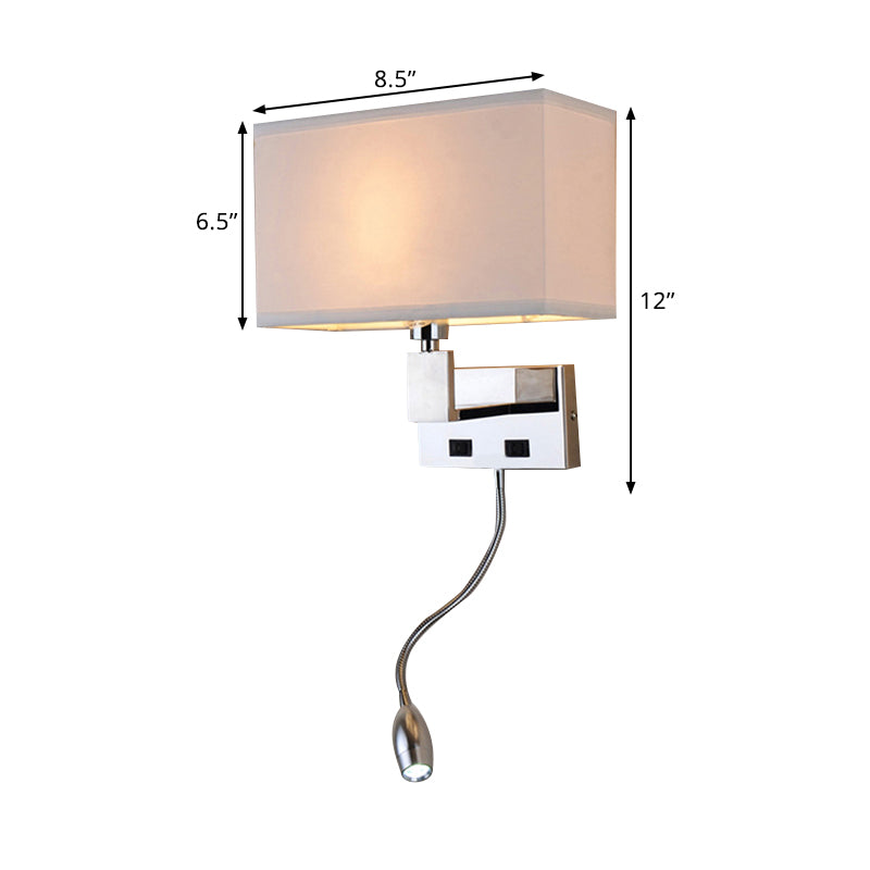 Rectangular Wall Mount Lighting Modern Fabric LED Wall Sconce Lighting in Beige with Spotlight