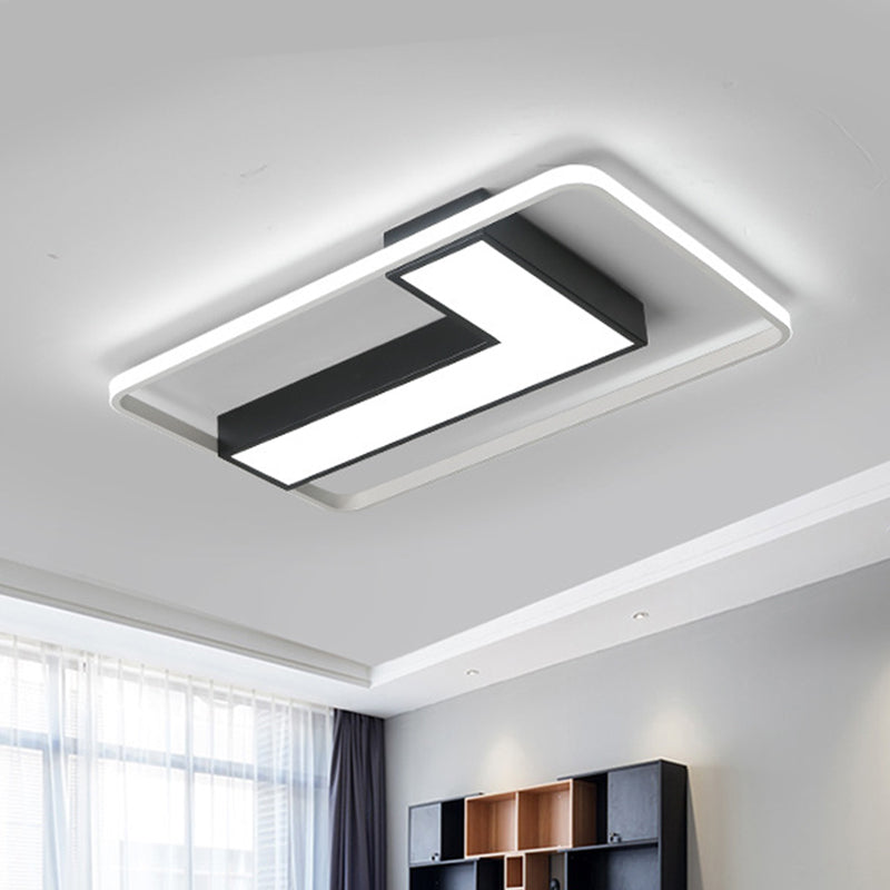 Lampada da soffitto a LED nera a forma di L, moderna illuminazione da incasso in metallo per sala studio in bianco caldo, 19"/24,5"/31,5" W