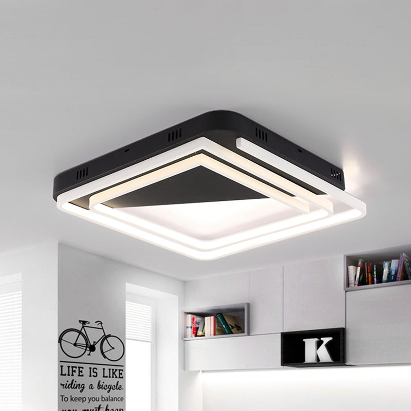 Acrylique Square Ceiling Lamp Modernism 18 "/22" /28 " Wide LED Black Flush Mount Lighting Fixture in Warm / White Light