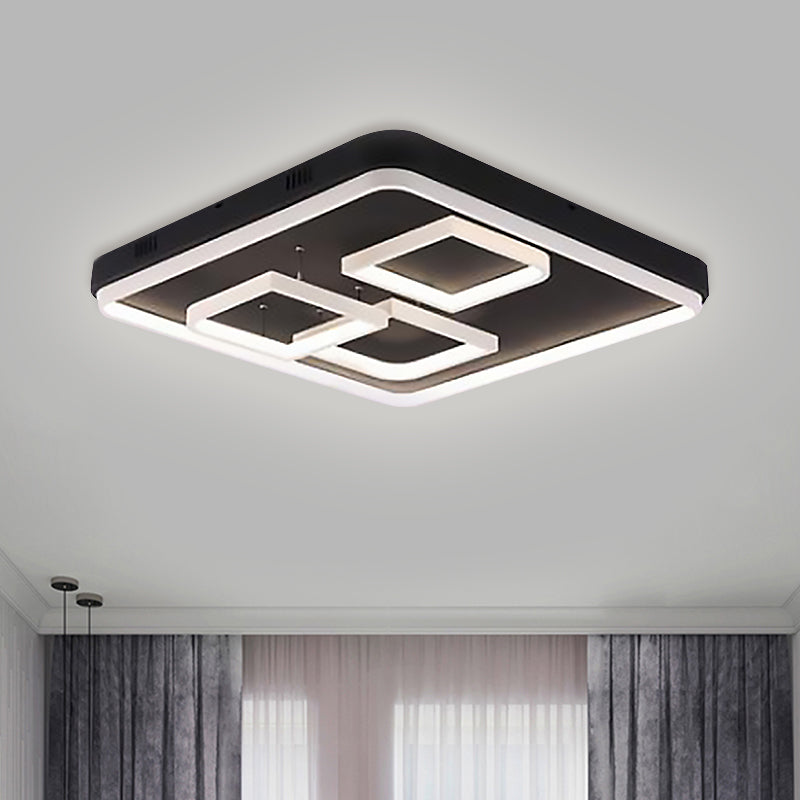 16.5"/20.5"/24.5" Wide Acrylic Square Semi Mount Lighting Modern LED Black Ceiling Flush Light Fixture in Warm/White Light