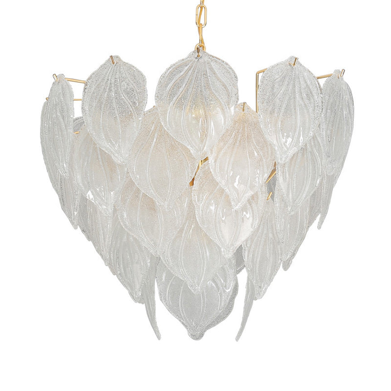 1 Light Living Room Chandelier Pendant with Leaf Glass Shade Gold Ceiling Light Fixture, 16"/23.5"/31.5" Wide