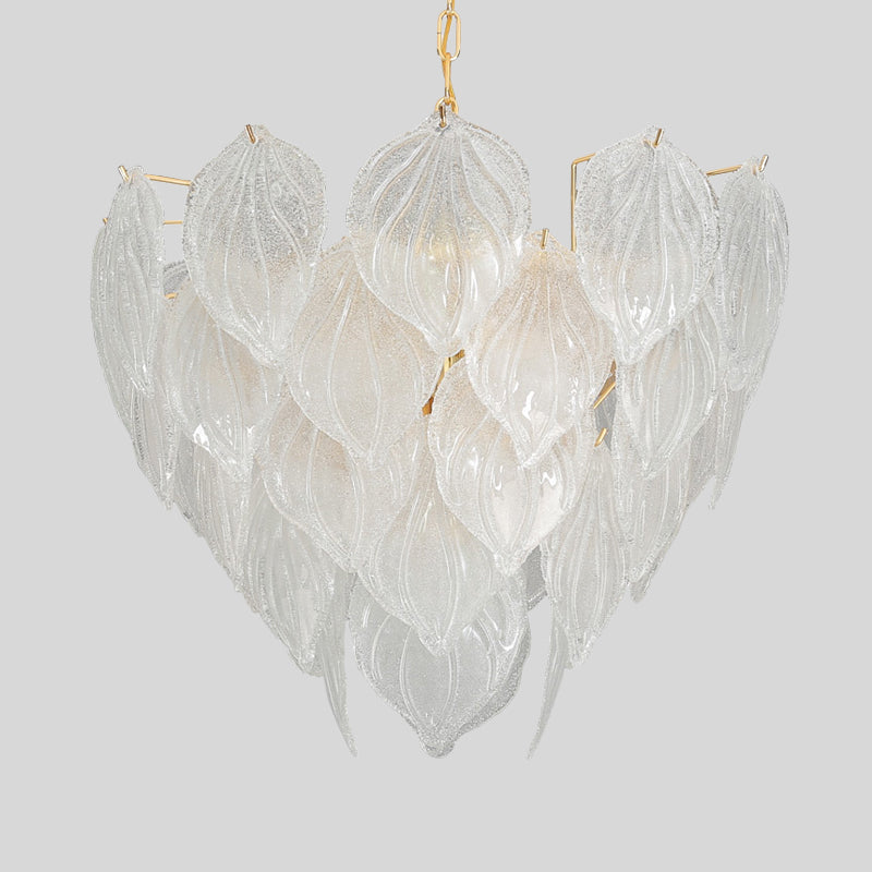 1 Light Living Room Chandelier Pendant with Leaf Glass Shade Gold Ceiling Light Fixture, 16"/23.5"/31.5" Wide