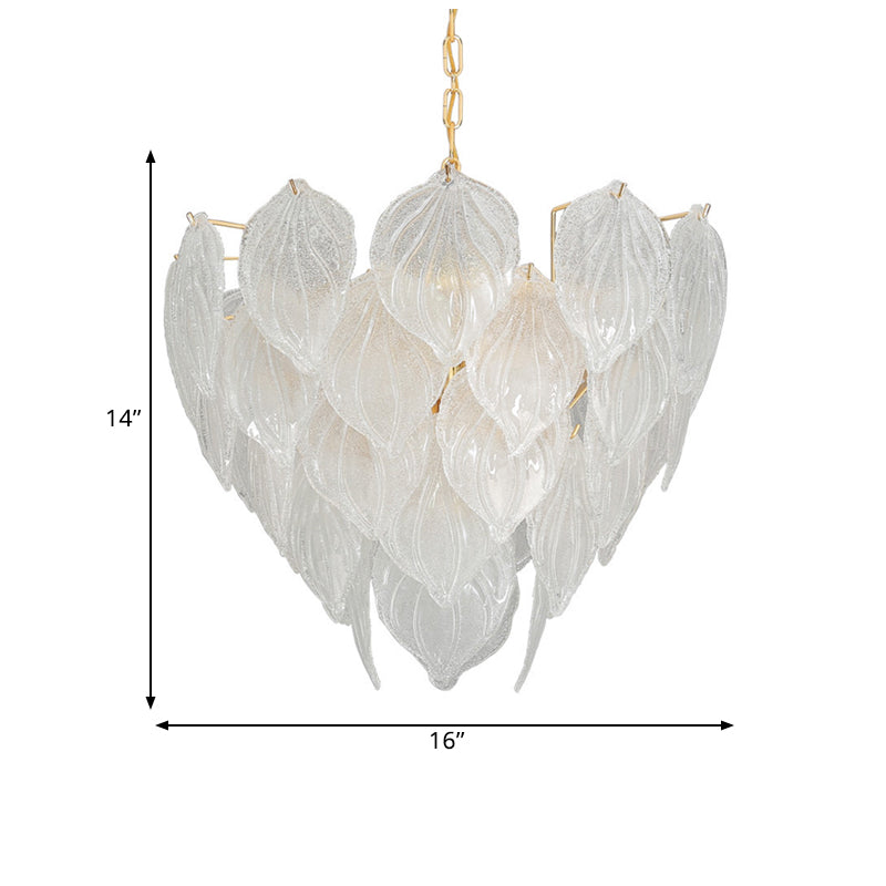 1 Light Living Room Chandelier Pendant with Leaf Glass Shade Gold Ceiling Light Fixture, 16"/23.5"/31.5" Wide