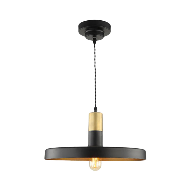 Black Round Shade Luz de colgante moderno Metal 1 Bulbo Comedor Comedor Luz de techo colgante