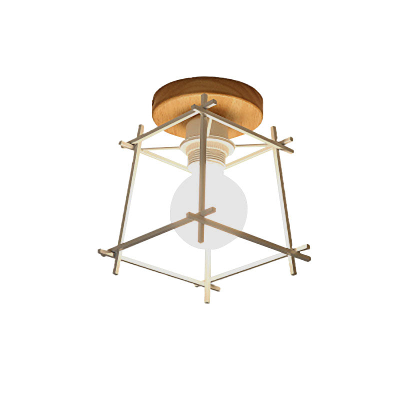 1 Head Iron Ceiling Lighting Retro Style Black/White Global/Squared Cage Shade Porch Rotatable Semi Flush Mount Light