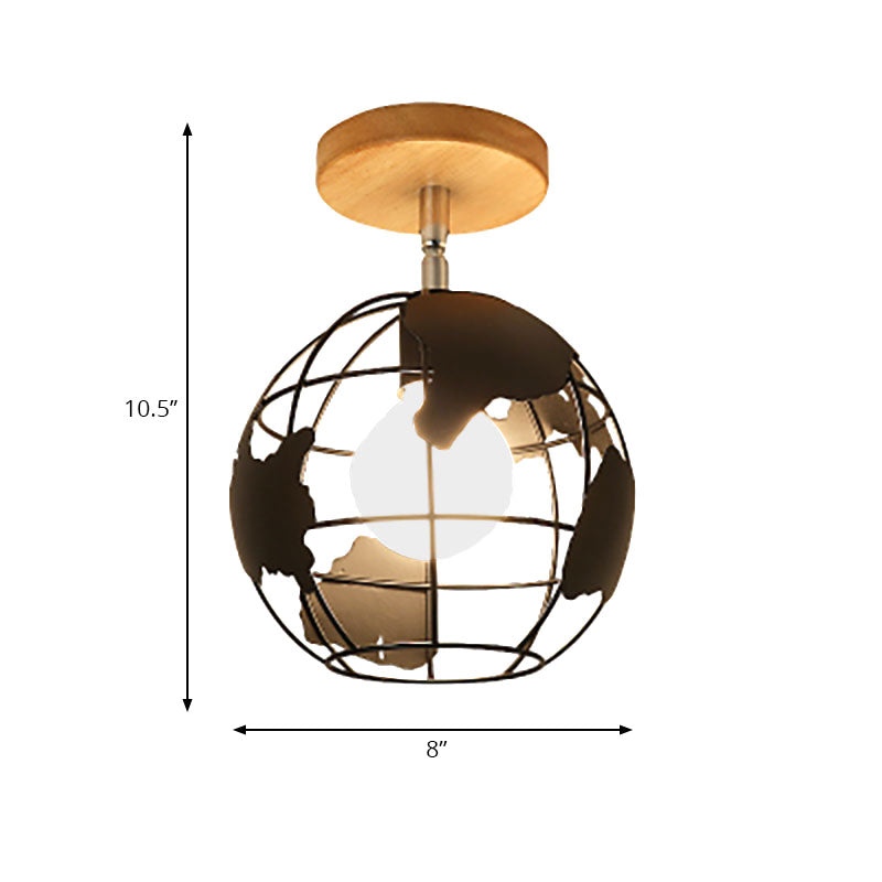 1 Head Iron Ceiling Lighting Retro Style Black/White Global/Squared Cage Shade Porch Rotatable Semi Flush Mount Light