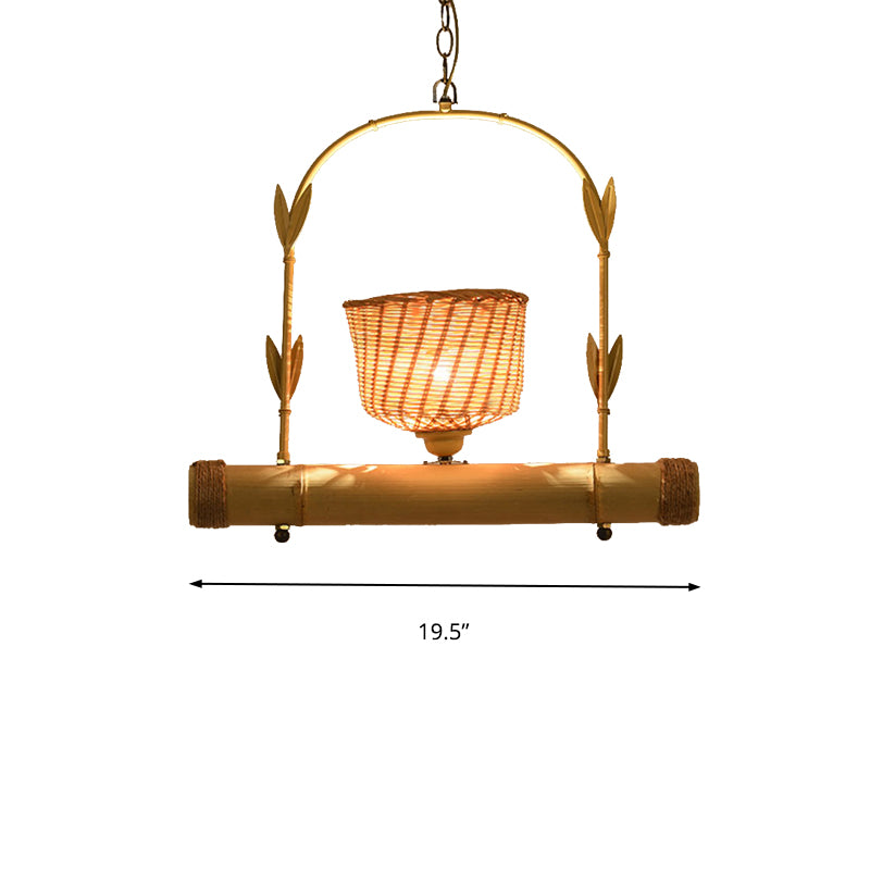 Rotin panier de rotin lustre light country style 1/2-light beige plafond lampe avec conception de cage à oiseaux