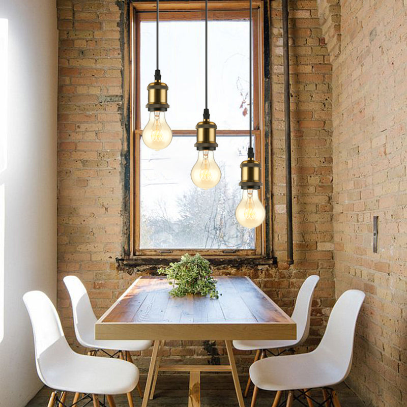 3/5 Lights Expose Bulb Ceiling Pendant Light with Adjustable Cord Vintage Brass Finish Ceiling Fixture, Round/Linear Canopy