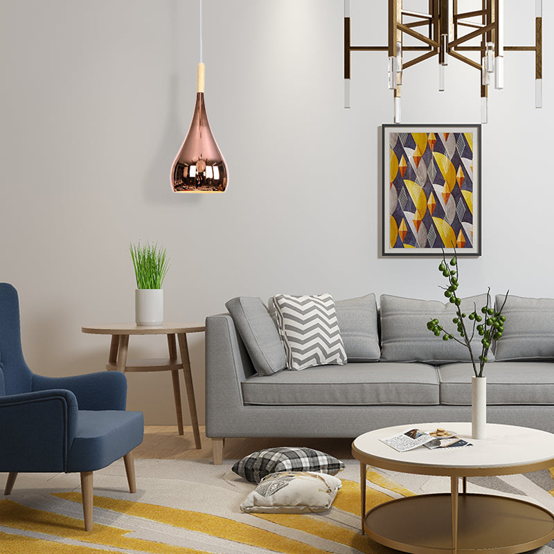 1 Bulb Teardrop Shade Hanging Light Fixture Contemporary Chrome/Rose Gold Metal Pendant Ceiling Light for Kitchen