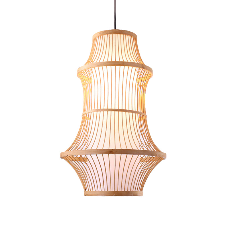 1 helles Restaurant hängend Licht mit käfigähnlichem Bambusschatten modernistischer beige Anhängerlampe