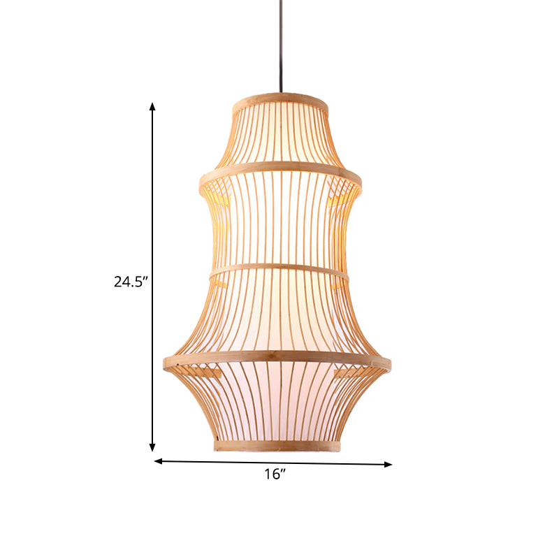 1 helles Restaurant hängend Licht mit käfigähnlichem Bambusschatten modernistischer beige Anhängerlampe