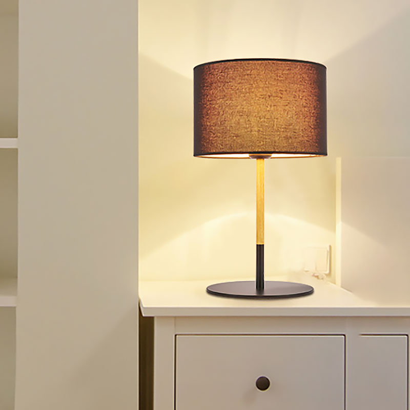 Contemporary Drum Task Light Fabric LED Reading Book Light in White/Black for Bedroom