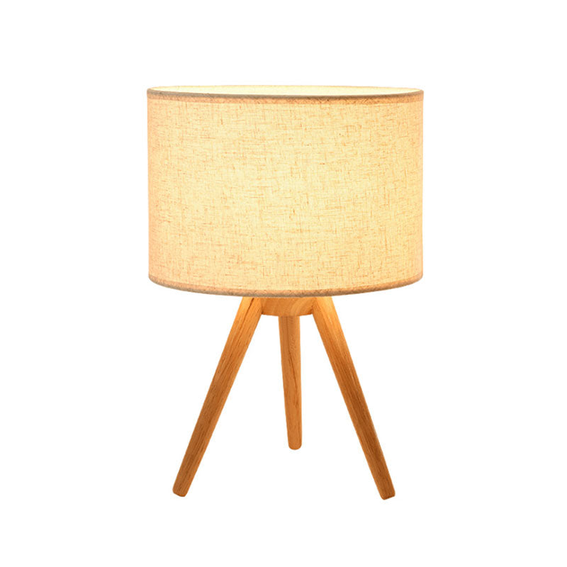Lampe de lecture à LED en tissu d'éclairage de tâche de cylindre contemporain avec trépied en bois