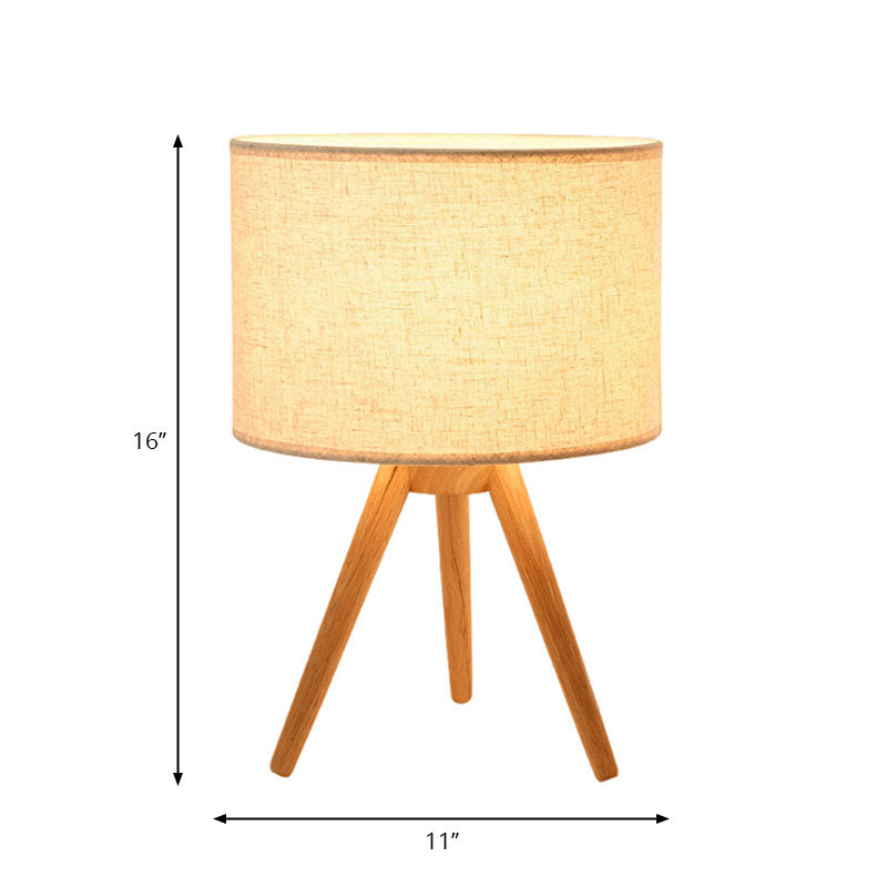 Eigentijdse cilindertaakverlichting, stoffen LED-leesboeklamp met houten statief