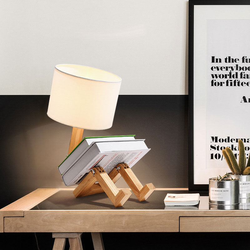 Modernismus LED -Schreibtisch Licht mit Stoff Schatten Beige Drum kleine Schreibtischlampe für Schlafzimmer