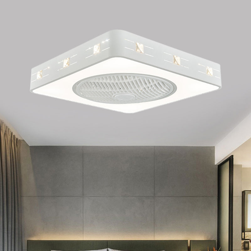 Lampada per ventola a sospensione di cristallo abbellita quadrata contemporanea da 21,5 "Larghezza LED LED SEMI FLUSH LUMINA IN BIANCO