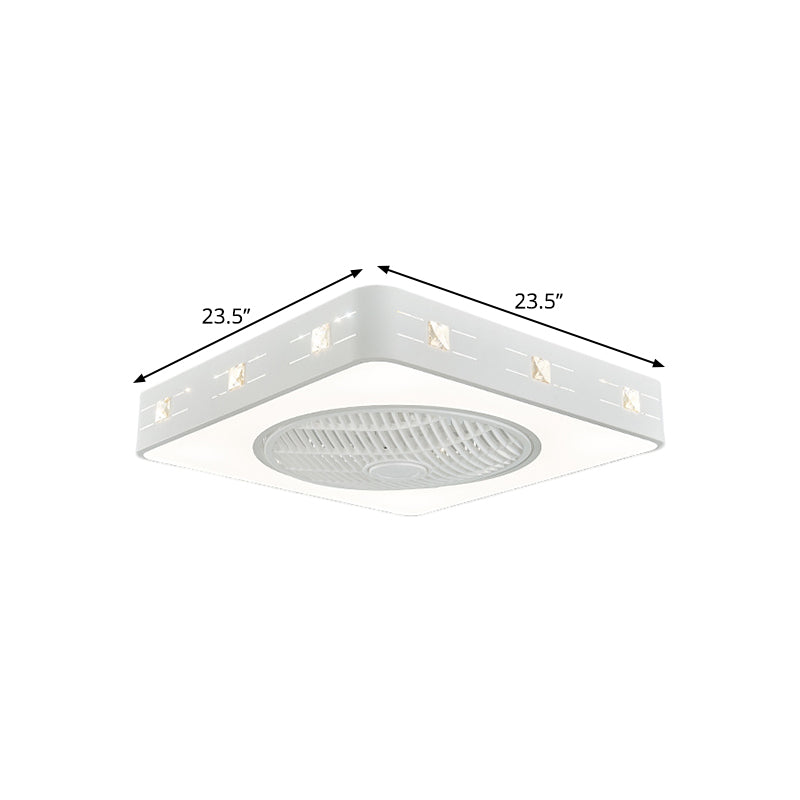 Lampada per ventola a sospensione di cristallo abbellita quadrata contemporanea da 21,5 "Larghezza LED LED SEMI FLUSH LUMINA IN BIANCO