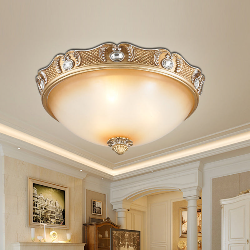 2/3 Bulbs Domed Flush Mount Traditionele Beige Opal Glas Flush Plafond Lamp Fixture, 14"/18" Breedte