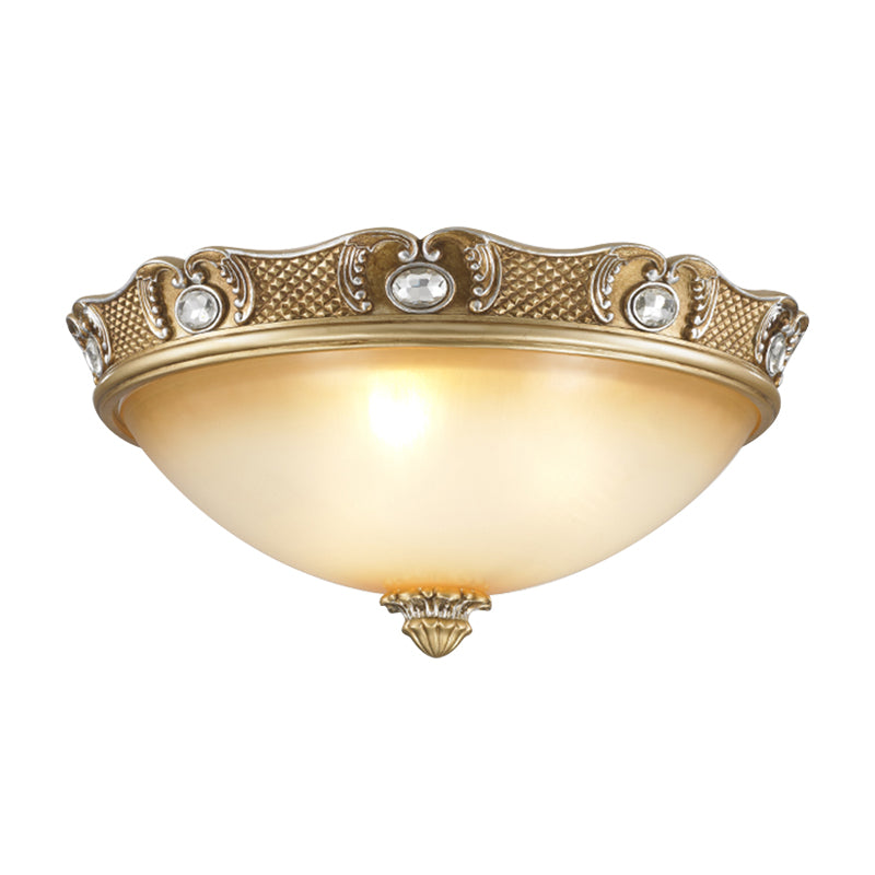 2/3 Bulbs Domed Flush Mount Traditional Beige Opal Glass Flush Ceiling Light Fixture, 14"/18" Width