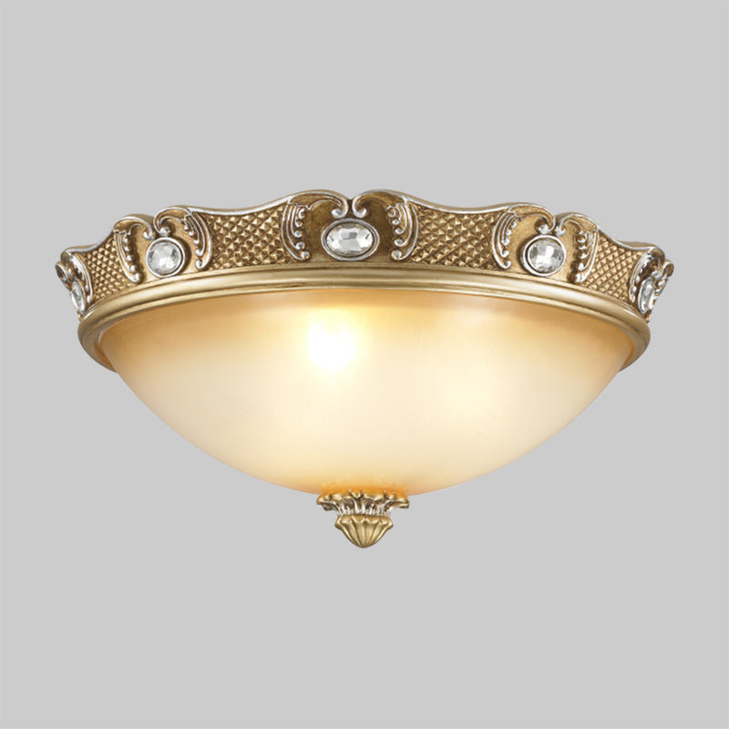 2/3 Bulbs Domed Flush Mount Traditional Beige Opal Glass Flush Ceiling Light Fixture, 14"/18" Width