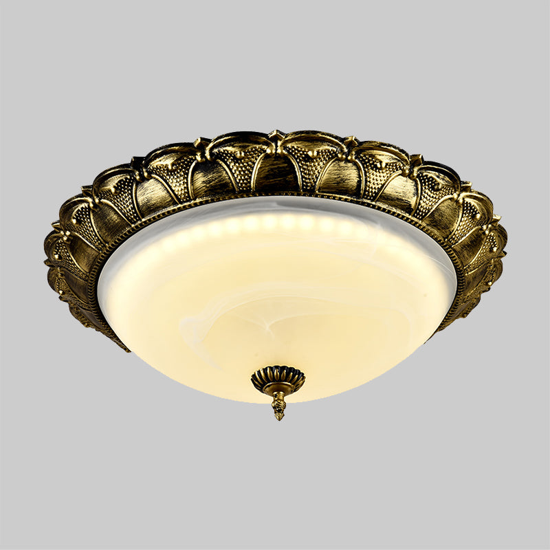 16"/19.5" W Dome Shape Hallway Ceiling Flush Vintage Frosted Glass White/Brass LED Flush Mount Lighting in Warm/White Light