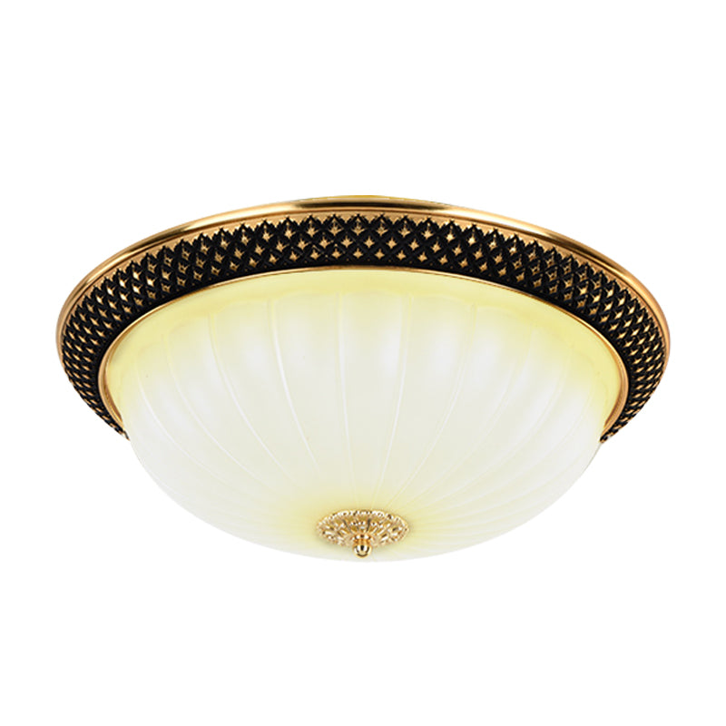 Éclairage de plafond LED noir et or en verre opale cannelé vintage semi-orbe pour couloir, largeur 11"/15"