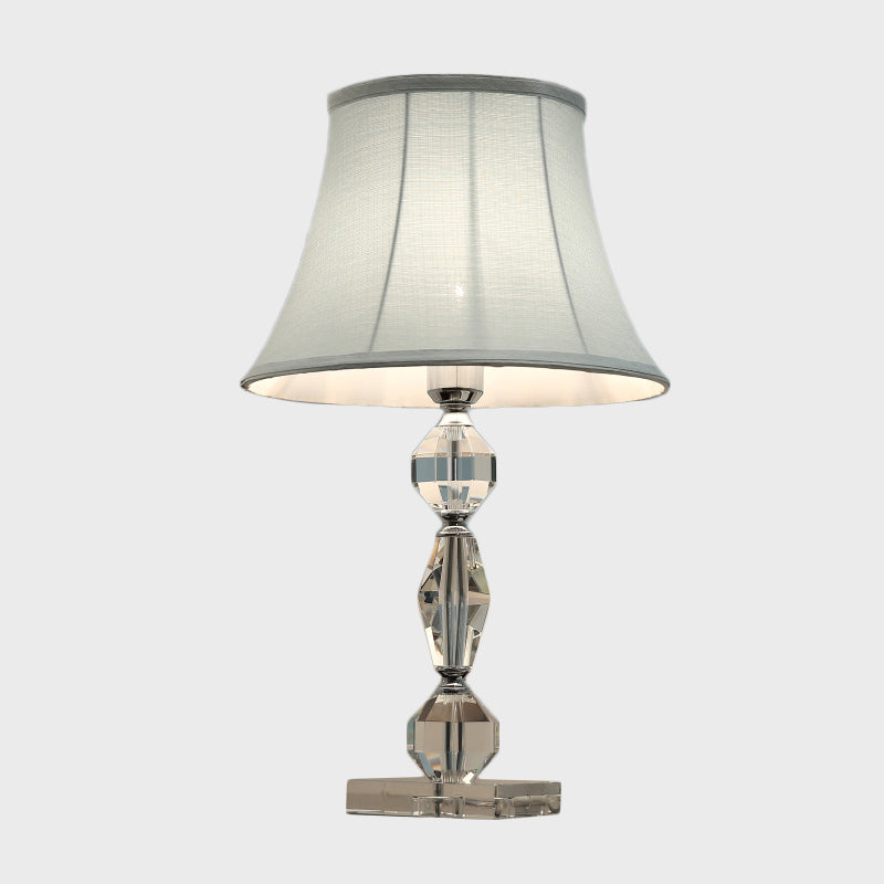 1 Bulb Night Stand Lamp Contemporary Polyhedron Clear Crystal Table Light with Tapered Fabric Shade