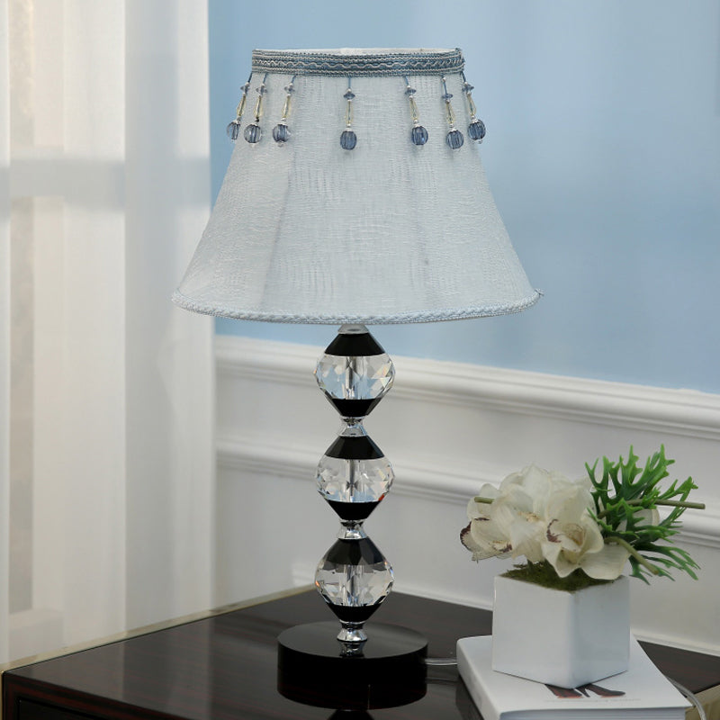 1 tête biseauté orbes table lumineuse moderne lampe de support de nuit en cristal clair avec nuance de tissu cloche