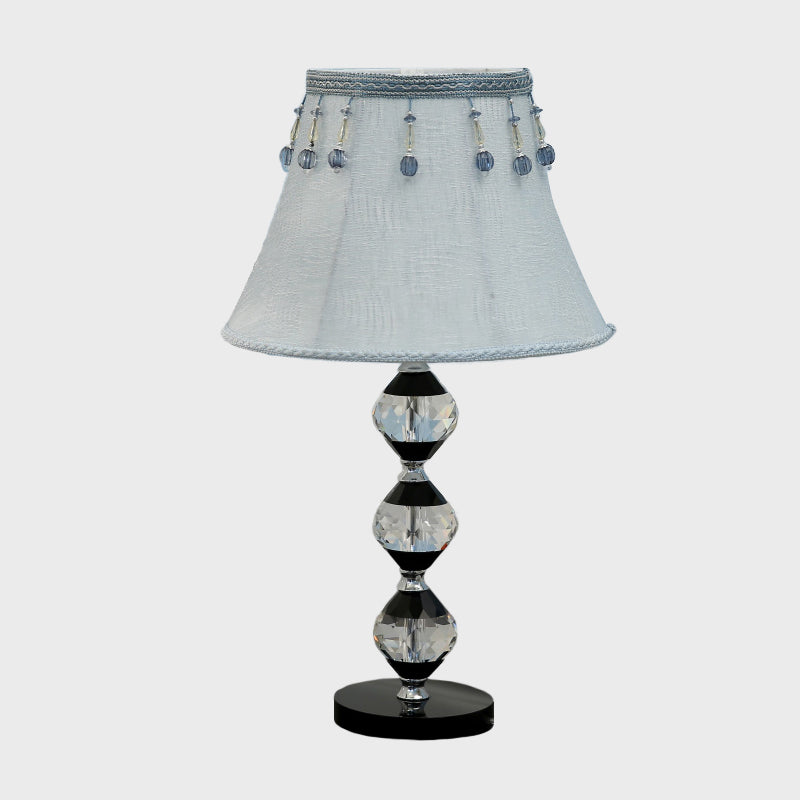 1 tête biseauté orbes table lumineuse moderne lampe de support de nuit en cristal clair avec nuance de tissu cloche