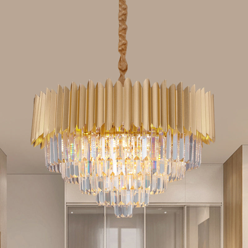 Taper Faceted Crystal Rectangle Hanging Lamp Contemporary 4/8 Bulbs Parlor Chandelier Light in Gold, 16"/23.5" W