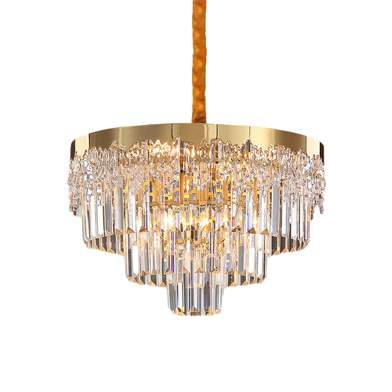 Gouden afwerking 6/10 lampen Kroonluchter Moderne Clear Crystal Blocks Tapered Suspension Lighting, 19 "/23.5" Breedte