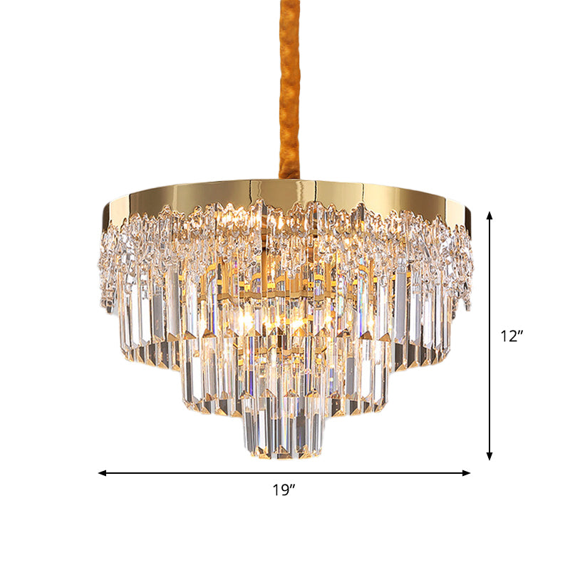 Gouden afwerking 6/10 lampen Kroonluchter Moderne Clear Crystal Blocks Tapered Suspension Lighting, 19 "/23.5" Breedte