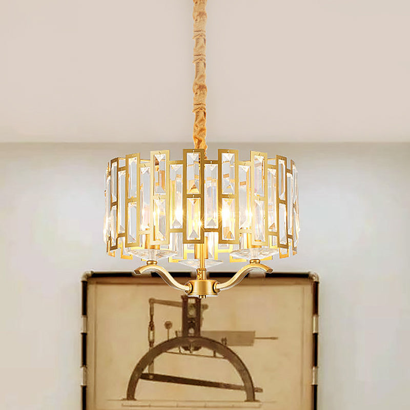 3/4 têtes tambour lampe suspendue traditionnelle cristal en orage or de lustre intégré à des rouleaux, 16 "/19,5" W