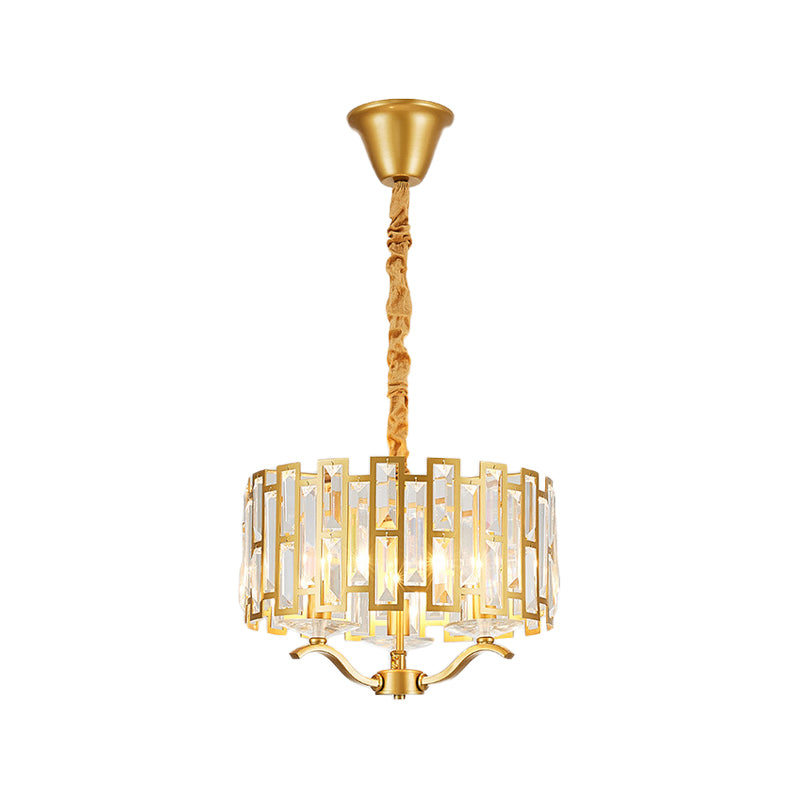 3/4 têtes tambour lampe suspendue traditionnelle cristal en orage or de lustre intégré à des rouleaux, 16 "/19,5" W
