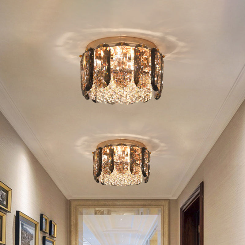 Elliptische Klare Kristalle Drum Flush Mount Modern 3 Bulbs Porch Ceiling Flush Light