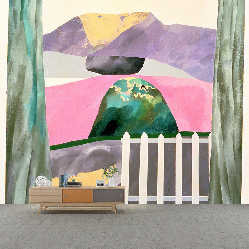 Mountain View Through Window Murals Artistry Water-Proof Bedroom Wall Decor, Personalized Size