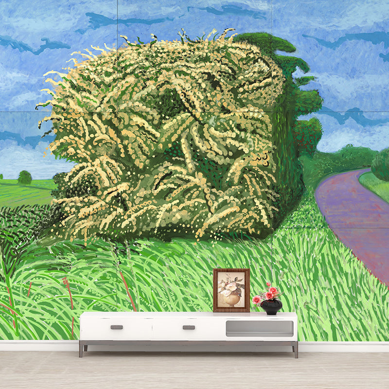 Artistry Wheat Pile Wallpaper Murals Blue-Green Hockney Still Life Drawing Wall Decor