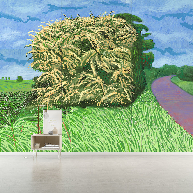 Artistry Wheat Pile Wallpaper Murals Blue-Green Hockney Still Life Drawing Wall Decor