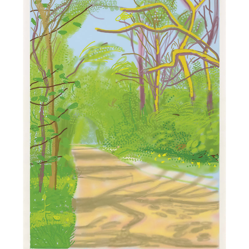 Modern Art Forest Path Murals Wallpaper in Yellow-Green Living Room Wall Decor, Custom Size