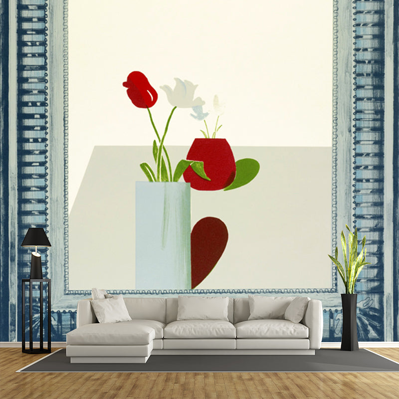 Whole Picture of Flower Murals in Red-Green Non-Woven Wall Art, Stain Proof, Optional Size